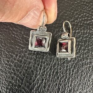 Silpada Silver and Deep Red Square Earrings